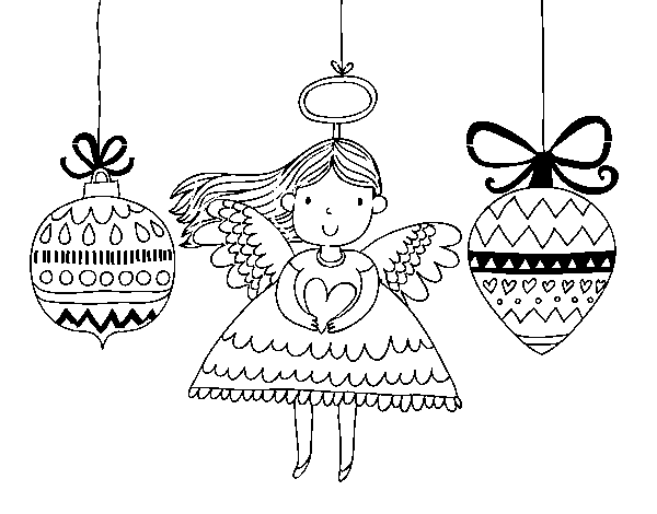 Disegno di Angel e addobbi natalizi da Colorare
