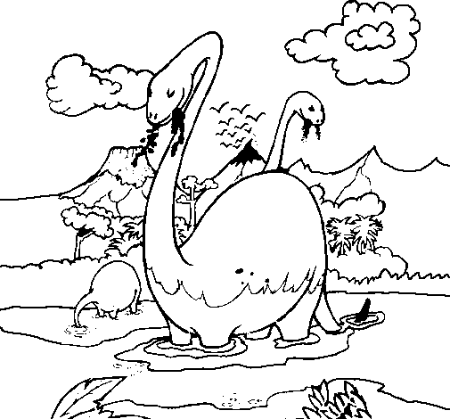 Disegno di Apatosauri nell'acqua da Colorare
