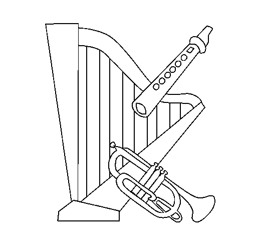 Disegno di Arpa, flauto e tromba  da Colorare