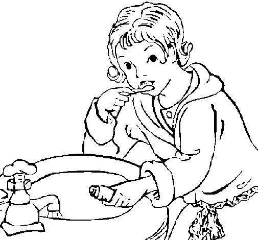 Disegno di Bambino che si lava i denti  da Colorare