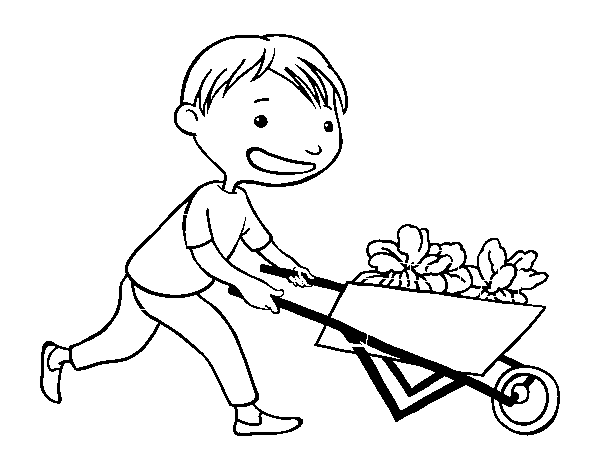 Disegno di Bambino con carretto da Colorare