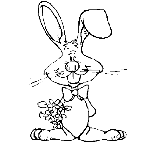 Disegno di Coniglio con un mazzo di fiori  da Colorare