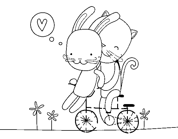 Disegno di Coniglio e Gatto amanti da Colorare