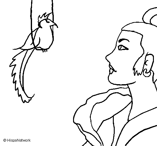 Disegno di Donna con un uccello  da Colorare