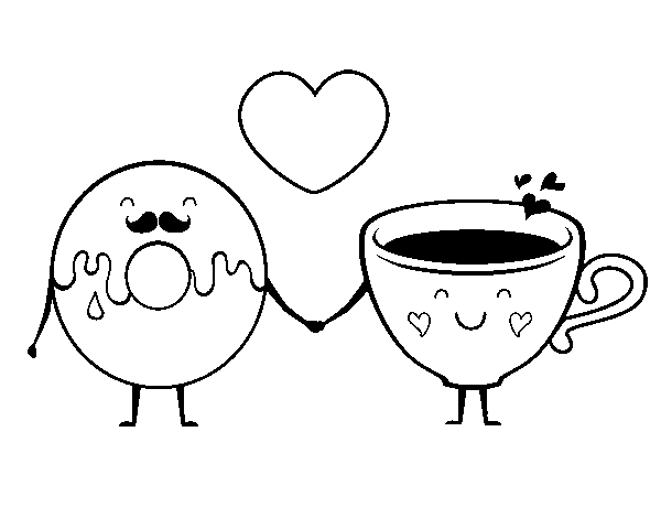Disegno di L'amore tra frittella dolce e tè da Colorare