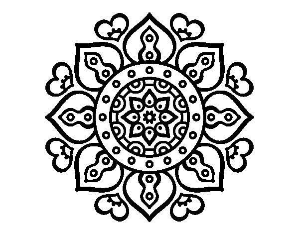 Disegno di Mandala cuori arabi da Colorare
