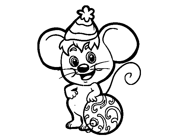 Disegno di Mouse con il cappello di Natale da Colorare