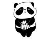 Disegno di Panda con il regalo da colorare