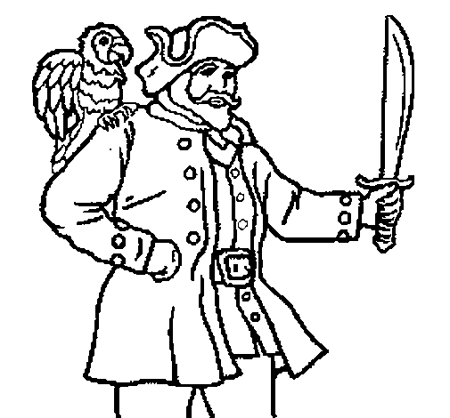 Disegno di Pirata con il pappagallo  da Colorare