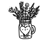 Disegno di Pot con i fiori selvatici e un cuore da colorare