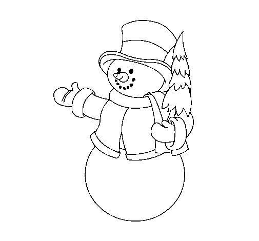 Disegno di Pupazzo di neve con albero da Colorare