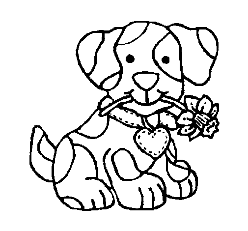 Disegno di Puppy con un fiore in bocca da Colorare