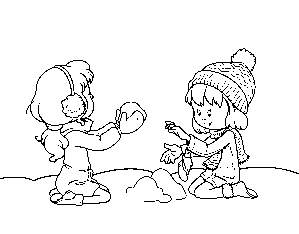 Disegno di Ragazze che giocano con la neve da Colorare