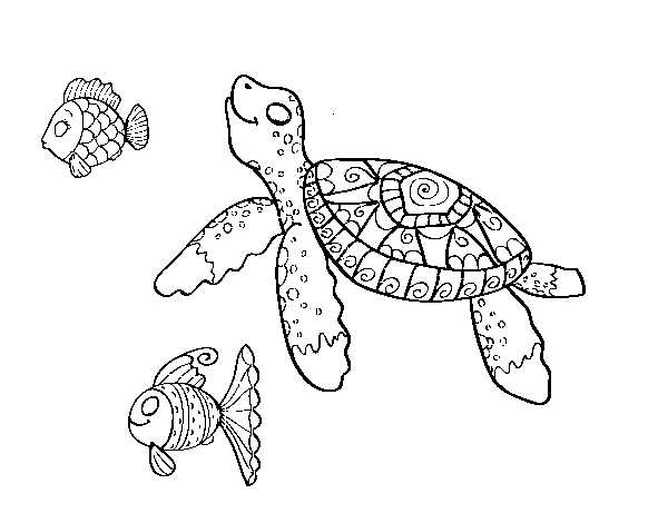 Disegno di Tartaruga di mare con pesce da Colorare