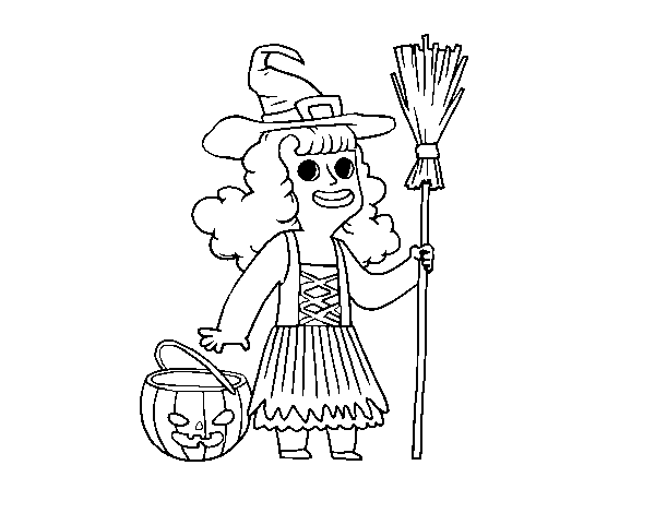 Disegno di Travestimento da strega di Halloween da Colorare