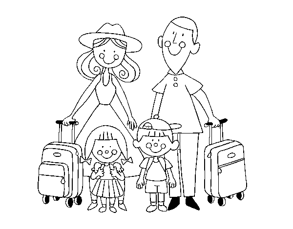Disegno di Una famiglia in vacanza da Colorare