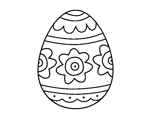 Disegno di Uovo di Pasqua con fiori da Colorare