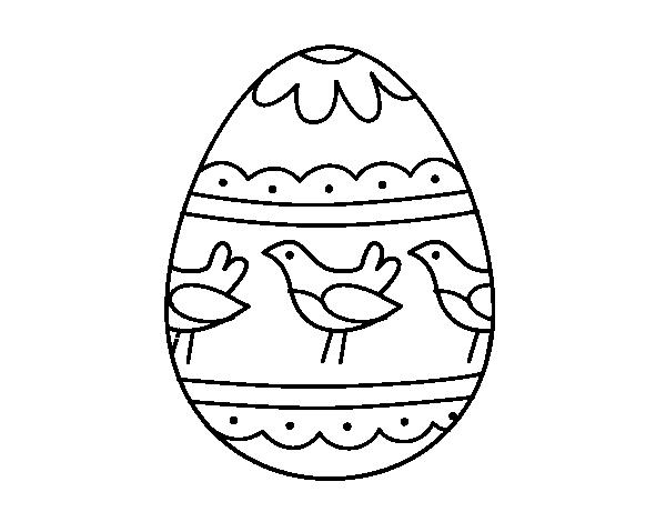 Disegno di Uovo di Pasqua con uccellini da Colorare