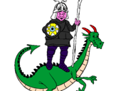 Disegno San Giorgio con il drago  pitturato su caciatore di draghi