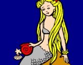 Disegno Sirena con la conchiglia  pitturato su Mar. 