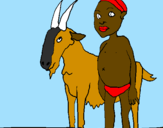 Disegno Bambino africano con una capra pitturato su dany bs