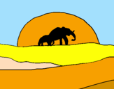 Disegno Elefante all'alba  pitturato su miriam