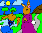 Disegno Conigli pitturato su bea 2003