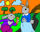 Disegno Conigli pitturato su Gaia