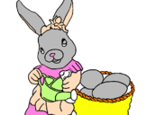 Disegno Coniglietta di Pasqua con l'annaffiatoio  pitturato su leila