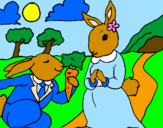 Disegno Conigli pitturato su sofia