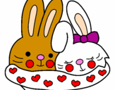 Disegno Conigli innamorati pitturato su caterina