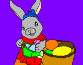 Disegno Coniglietta di Pasqua con l'annaffiatoio  pitturato su Mery