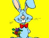 Disegno Coniglio con un mazzo di fiori  pitturato su stellina