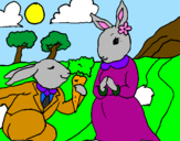 Disegno Conigli pitturato su sofia