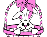 Disegno Coniglietto nella cesta  pitturato su lalla