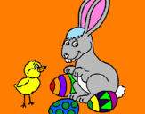 Disegno Pulcino, coniglietto e uova  pitturato su emanuele