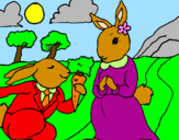 Disegno Conigli pitturato su rebecca