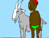 Disegno Bambino africano con una capra pitturato su ciricu
