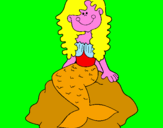 Disegno Sirena seduta su una roccia  pitturato su  scoglio