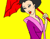 Disegno Geisha con parasole pitturato su azzurra99