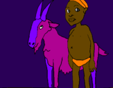 Disegno Bambino africano con una capra pitturato su franz
