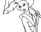 Disegno Geisha con parasole pitturato su cri