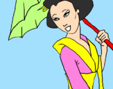 Disegno Geisha con parasole pitturato su I FIORELLINI