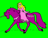 Disegno Principessa a cavallo di unicorno  pitturato su justine