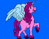 Disegno Unicorno con le ali  pitturato su camilla