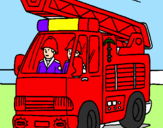 Disegno Camion dei Pompieri  pitturato su fabio