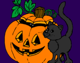 Disegno Zucca e gatto pitturato su kevin  di cossato