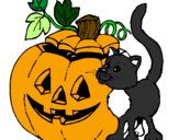 Disegno Zucca e gatto pitturato su zoe