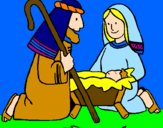 Disegno Adorano Gesù Bambino  pitturato su Giovanna-capanna