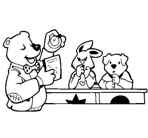 Orso professore con i suoi alunni
